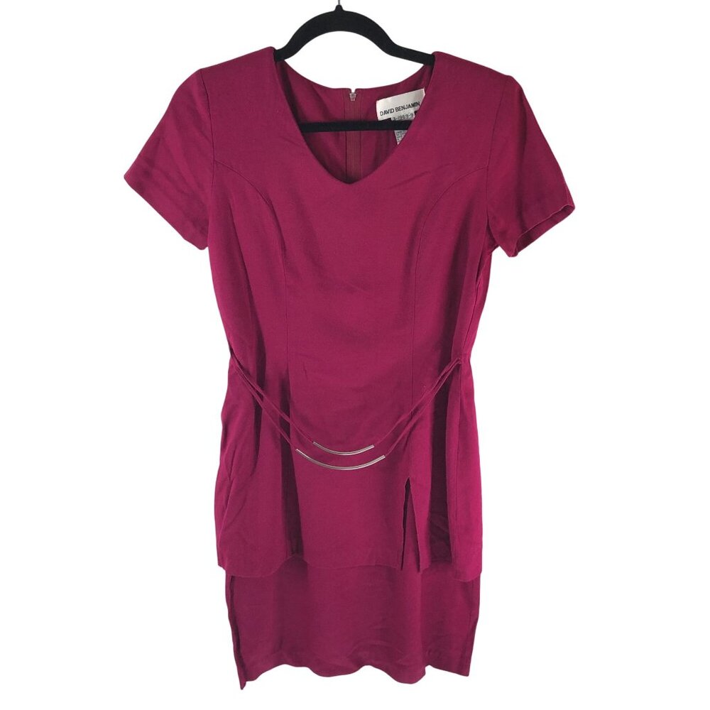 David Benjamin Vintage Sheath Dress Tiered Metallic Detail Short Sleeve Purple 4